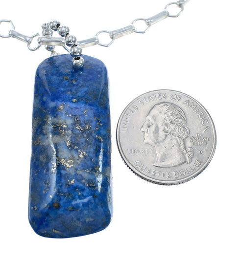 Native American Sterling Silver Lapis Link Chain Necklace Pendant Set AX128047
